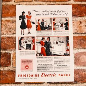 1940 Retro Kitchen‎ Cooking Print Ad for Vtg Frigidaire Electric Range 9.5x12.75